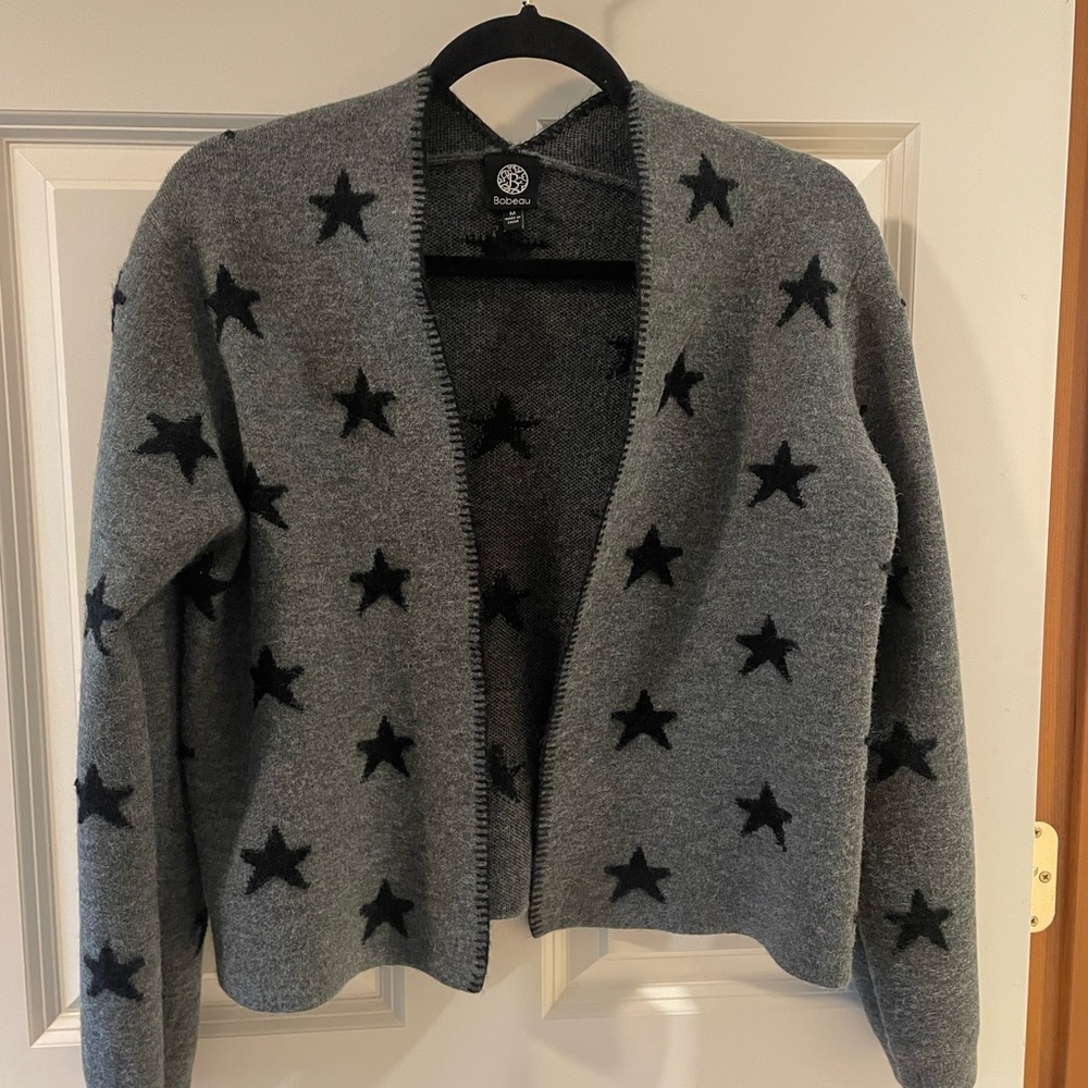 Bobeau Charcoal Cardigan with Black Accents